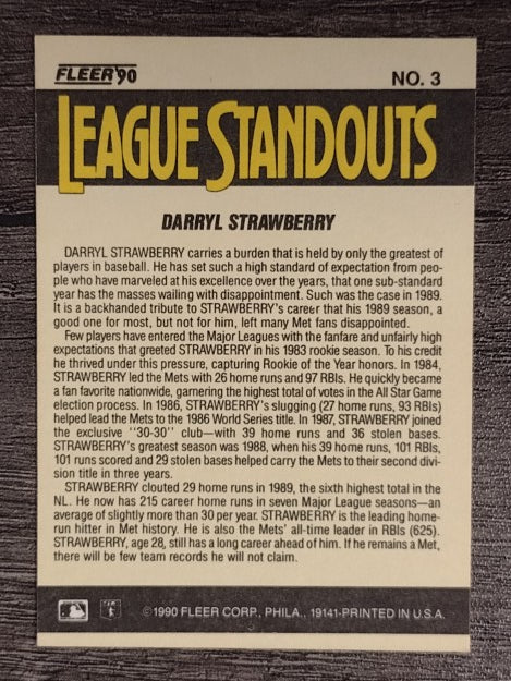 1990 Fleer League Standouts #3 Darryl Strawberry