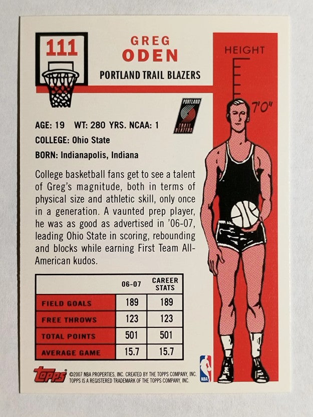 2007-08 Topps 1957-58 Variations #111 Greg Oden