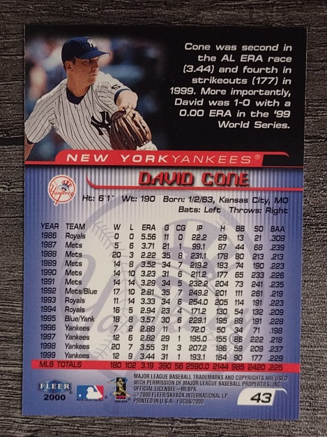 2000 Fleer Focus #43 David Cone