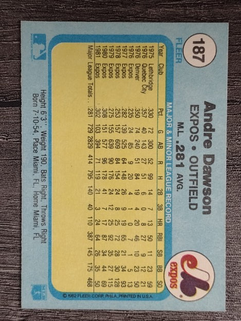 1982 Fleer #187 Andre Dawson