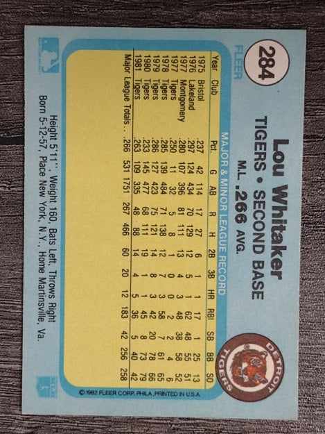 1982 Fleer #284 Lou Whitaker