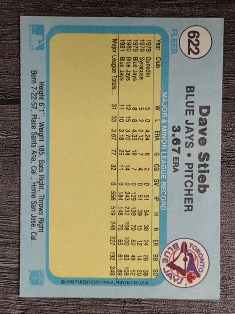 1982 Fleer #622 Dave Stieb