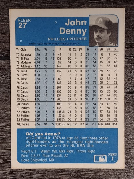 1984 Fleer #27 John Denny