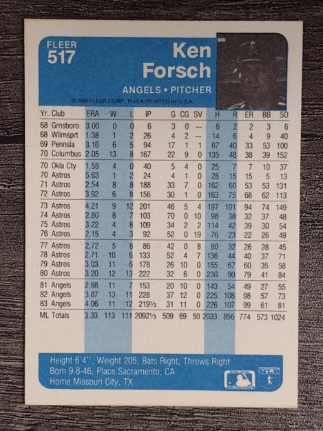 1984 Fleer #517 Ken Forsch