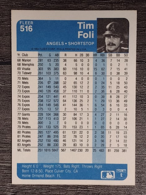 1984 Fleer #516 Tim Foli