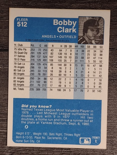 1984 Fleer #512 Bobby Clark