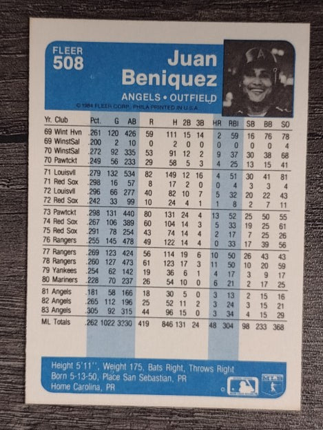 1984 Fleer #508 Juan Beniquez