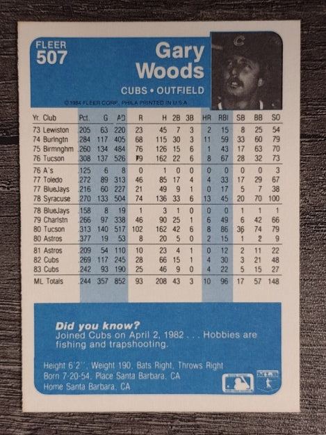 1984 Fleer #507 Gary Woods