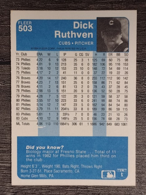 1984 Fleer #503 Dick Ruthven