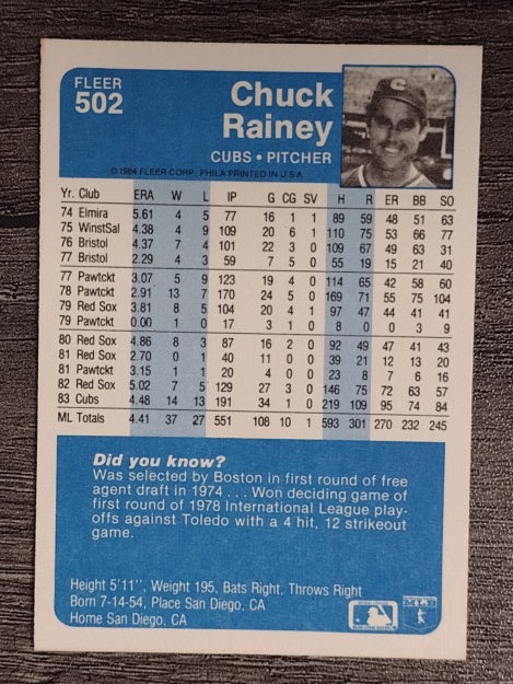 1984 Fleer #502 Chuck Rainey