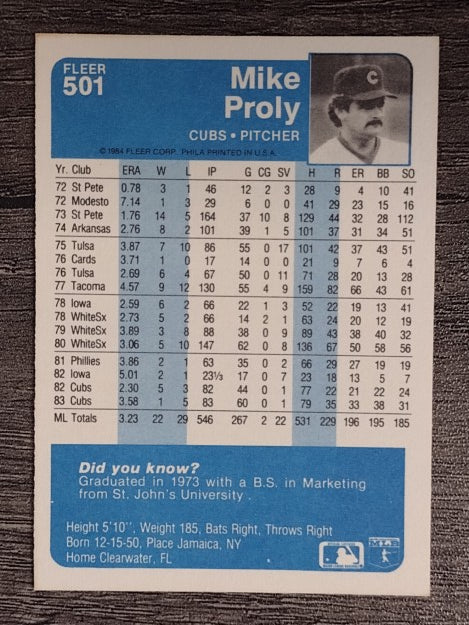 1984 Fleer #501 Mike Proly
