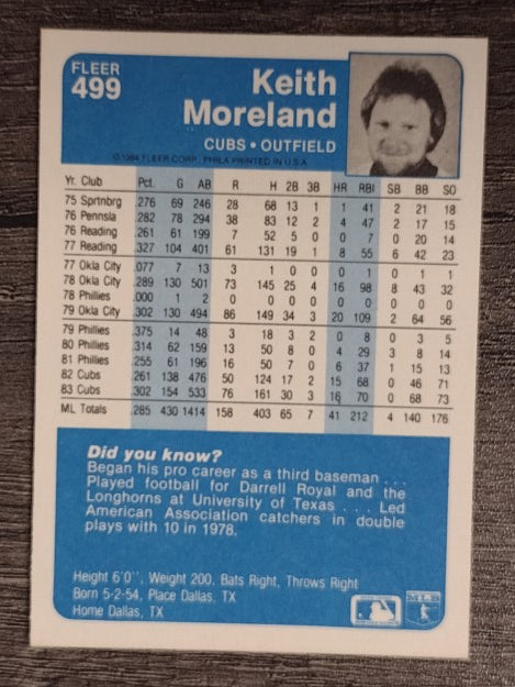 1984 Fleer #499 Keith Moreland