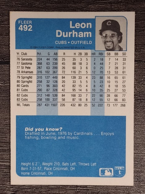 1984 Fleer #492 Leon Durham