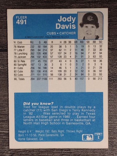 1984 Fleer #491 Jody Davis