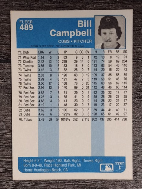 1984 Fleer #489 Bill Campbell
