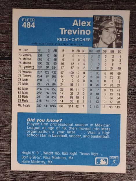 1984 Fleer #484 Alex Trevino