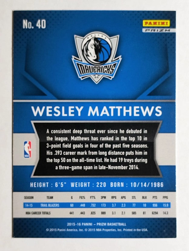 2015-16 Panini Prizm Prizms Red White Blue #40 Wesley Matthews