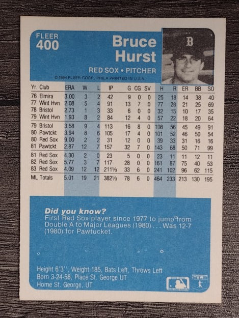 1984 Fleer #400 Bruce Hurst
