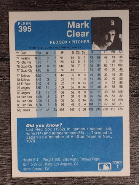 1984 Fleer #395 Mark Clear