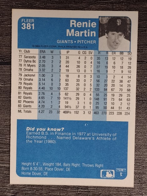 1984 Fleer #381 Renie Martin