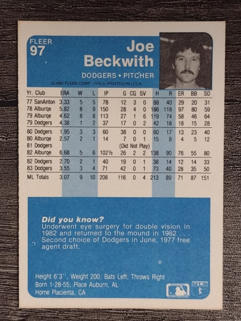1984 Fleer #97 Joe Beckwith