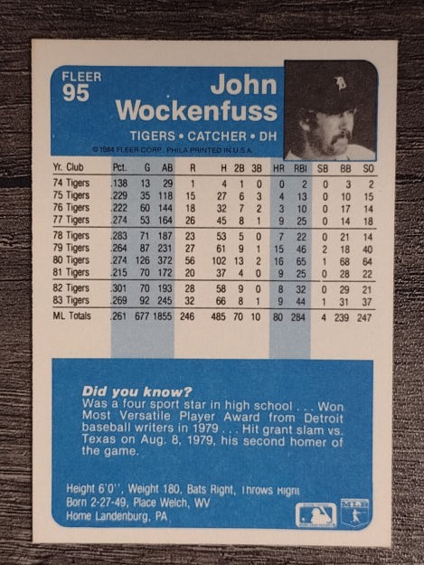1984 Fleer #95 John Wockenfuss