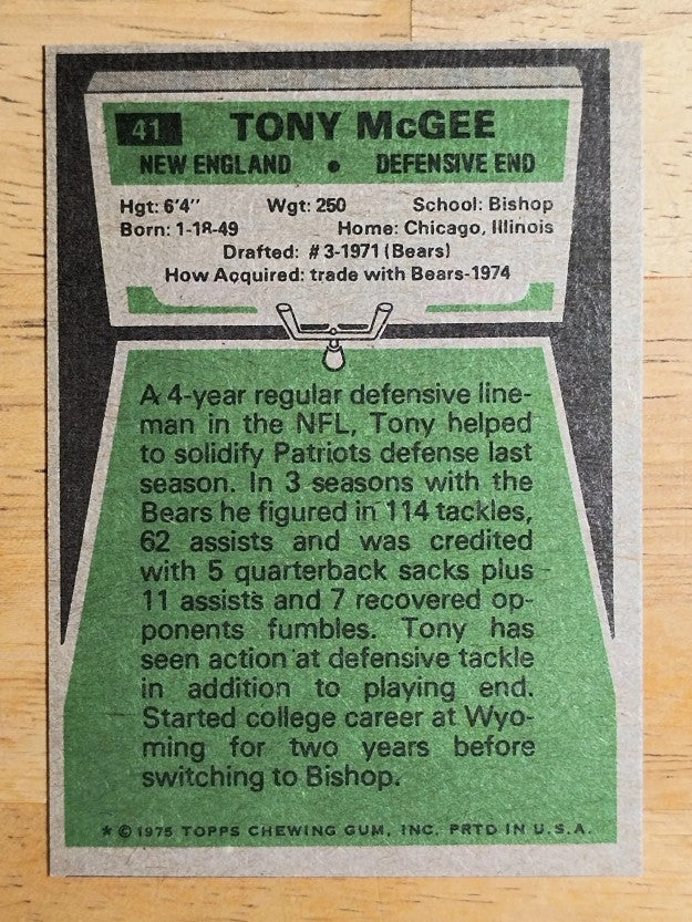 1975 Topps #41 Tony McGee DT (EXMT)