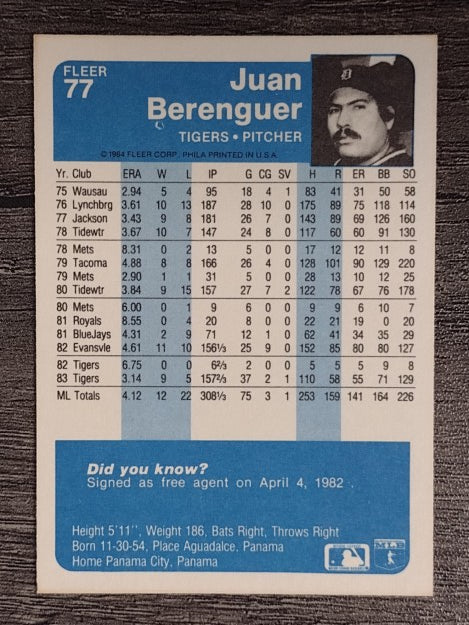 1984 Fleer #77 Juan Berenguer