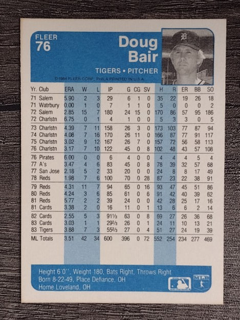 1984 Fleer #76 Doug Bair