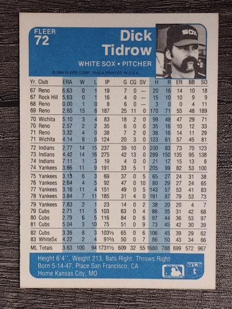 1984 Fleer #72 Dick Tidrow
