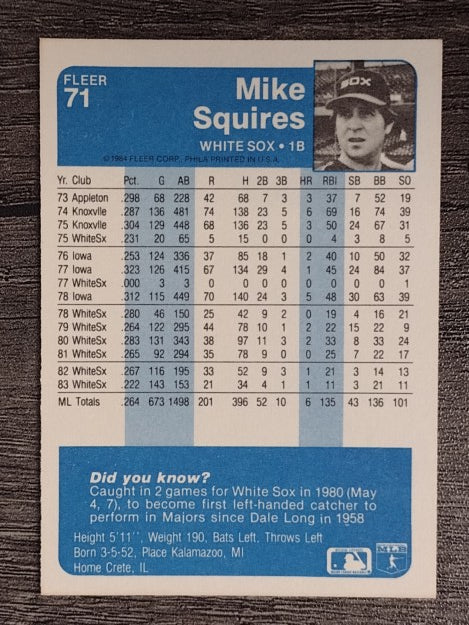 1984 Fleer #71 Mike Squires