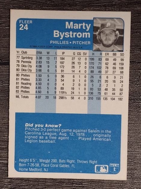 1984 Fleer #24 Marty Bystrom