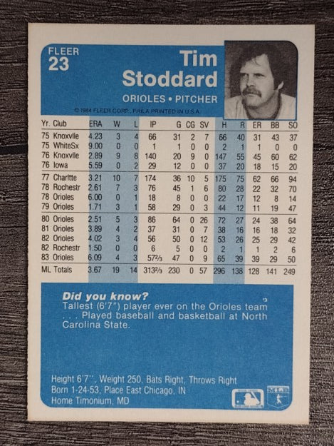 1984 Fleer #23 Tim Stoddard