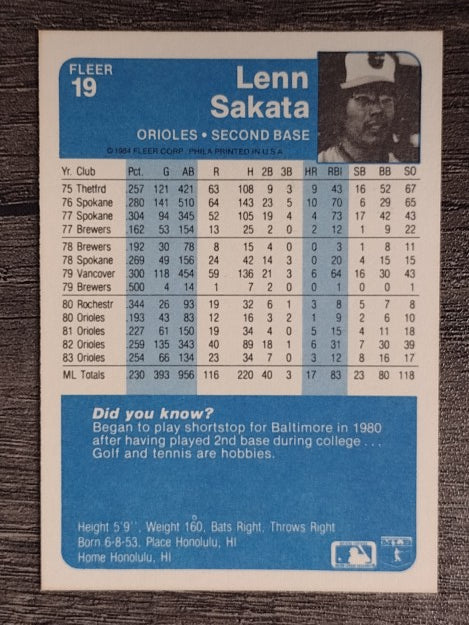 1984 Fleer #19 Lenn Sakata