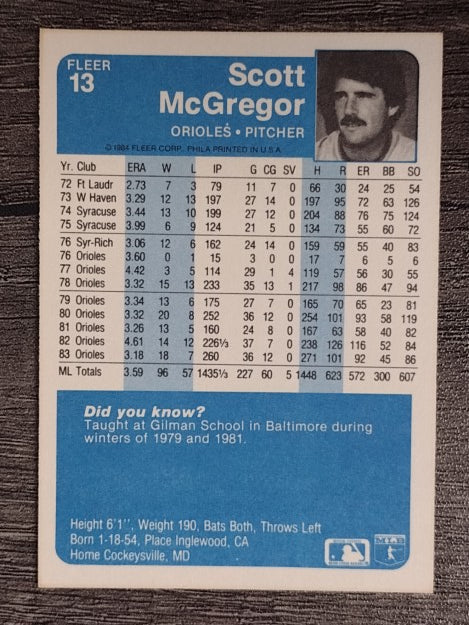 1984 Fleer #13 Scott McGregor