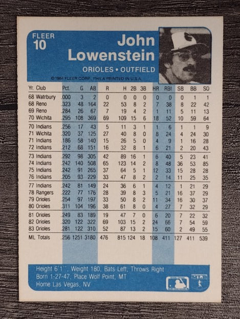 1984 Fleer #10 John Lowenstein
