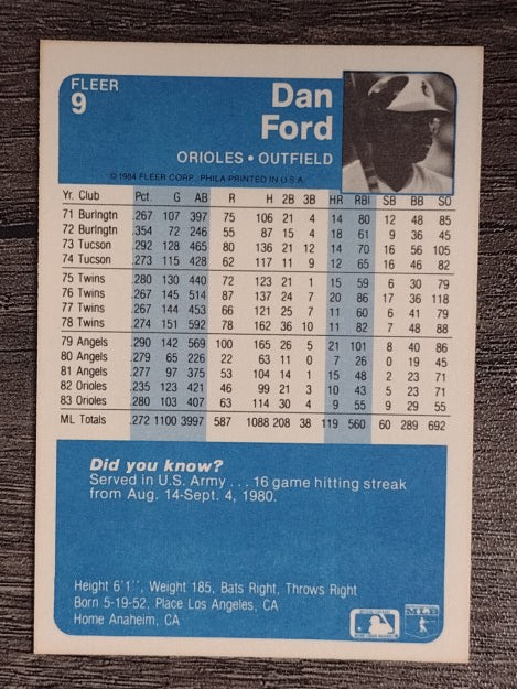 1984 Fleer #9 Dan Ford