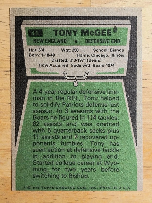 1975 Topps #41 Tony McGee DT (EXMT)