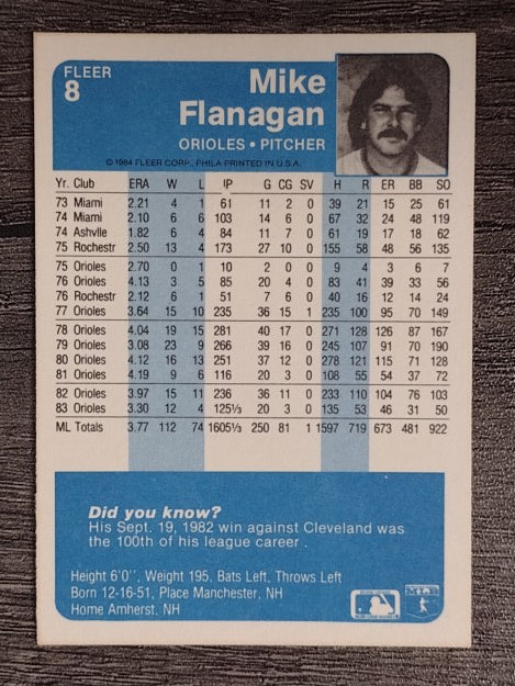 1984 Fleer #8 Mike Flanagan