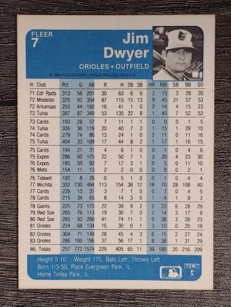1984 Fleer #7 Jim Dwyer