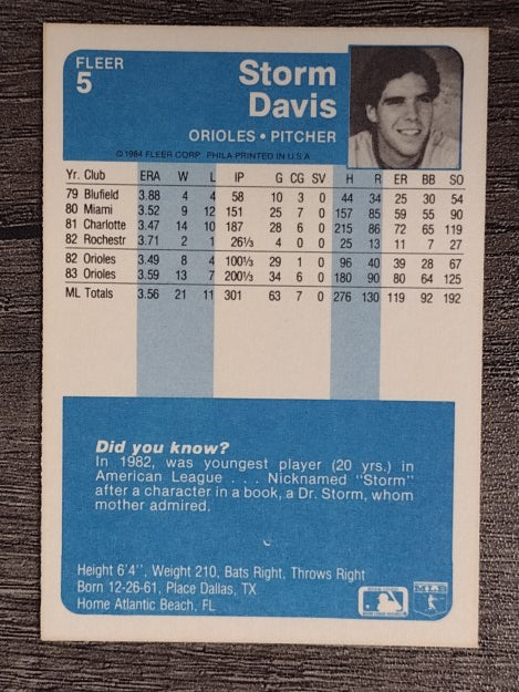 1984 Fleer #5 Storm Davis