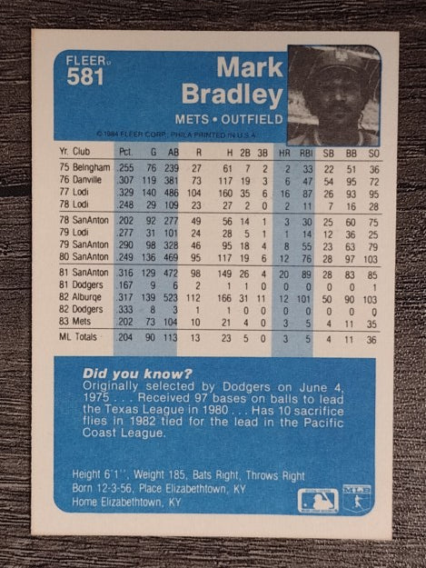 1984 Fleer #581 Mark Bradley