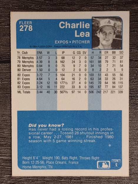 1984 Fleer #278 Charlie Lea