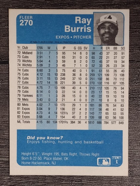 1984 Fleer #270 Ray Burris