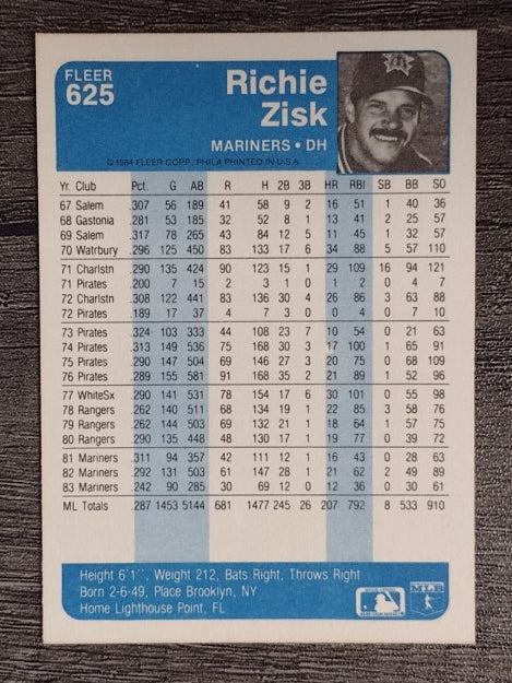 1984 Fleer #625 Richie Zisk