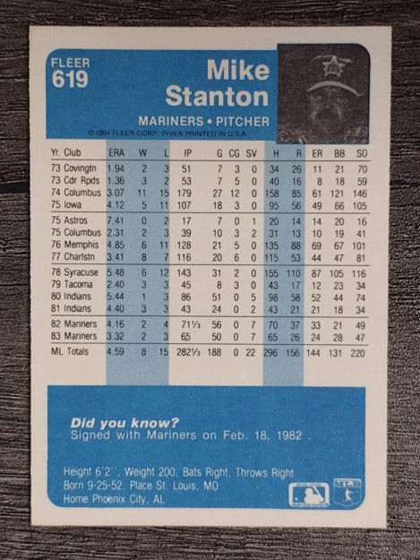 1984 Fleer #619 Mike Stanton