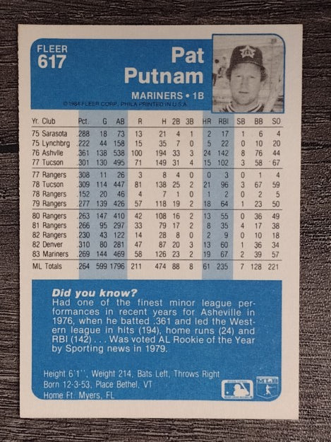 1984 Fleer #617 Pat Putnam