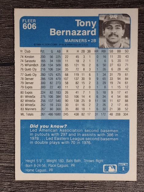 1984 Fleer #606 Tony Bernazard