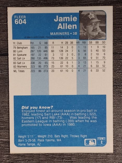 1984 Fleer #604 Jamie Allen