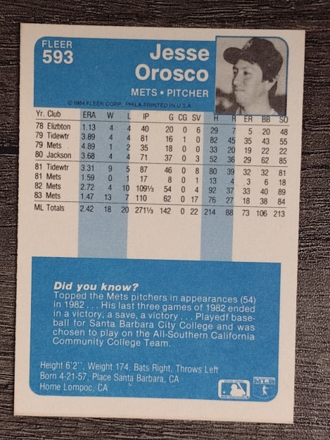 1984 Fleer #593 Jesse Orosco